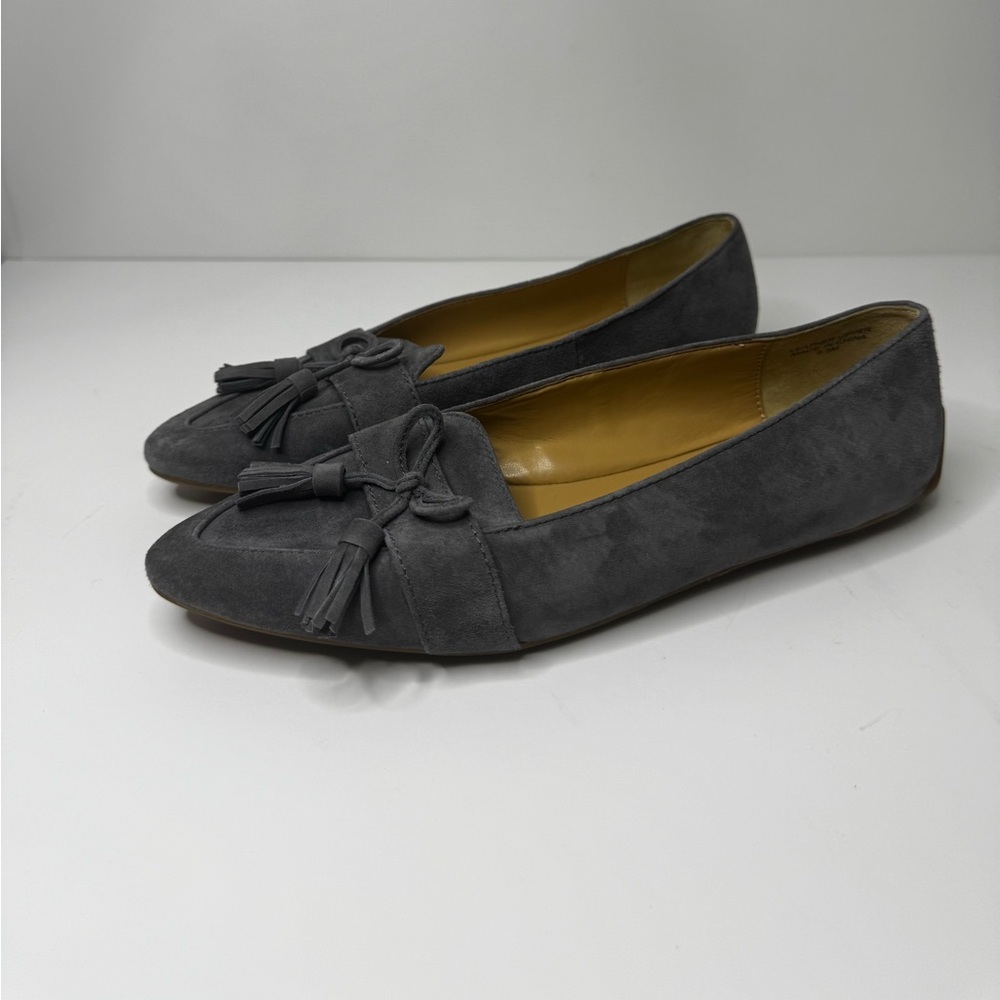 Talbots Francesca Slip On Moccasins Gray Suede Tassled Loafers Sz 6.5